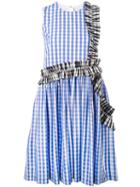Msgm - Gingham Ruffle Detail Dress - Women - Cotton - 38, Blue, Cotton