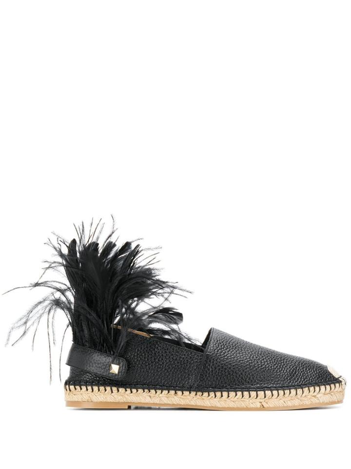 Valentino Feather Detail Espadrilles - Black