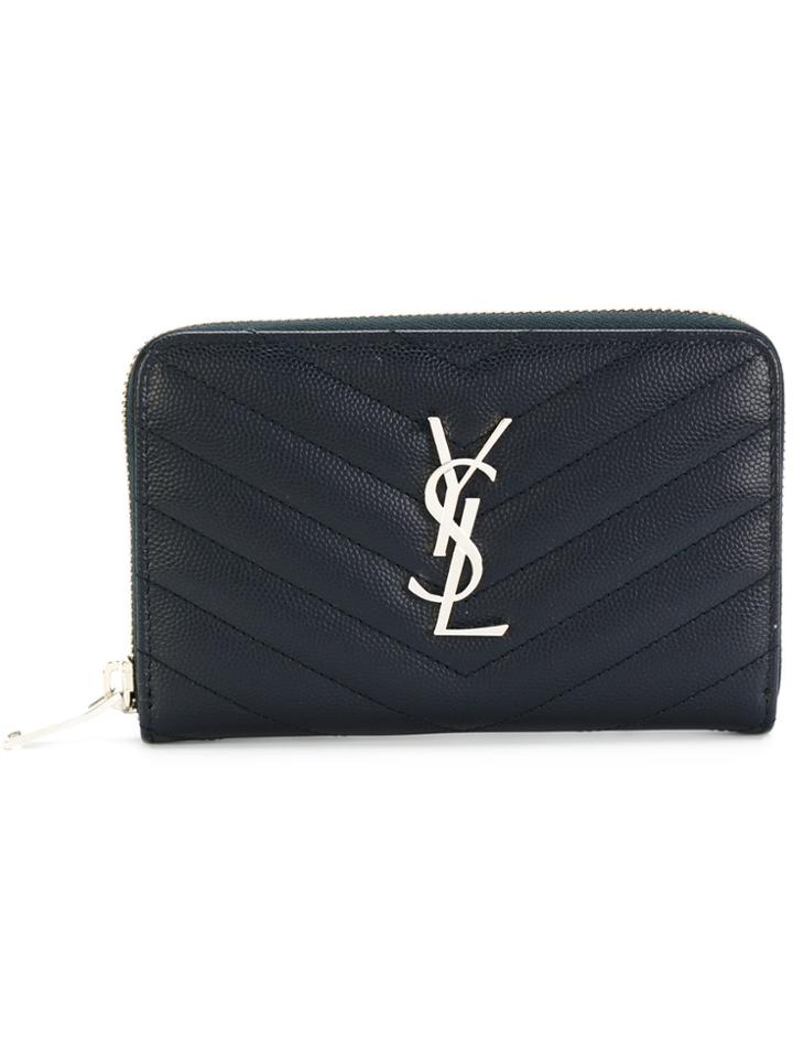 Saint Laurent Zip Around Monogram Purse - Blue