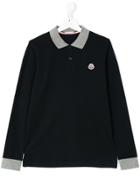 Moncler Kids Long Sleeve Polo Shirt - Blue