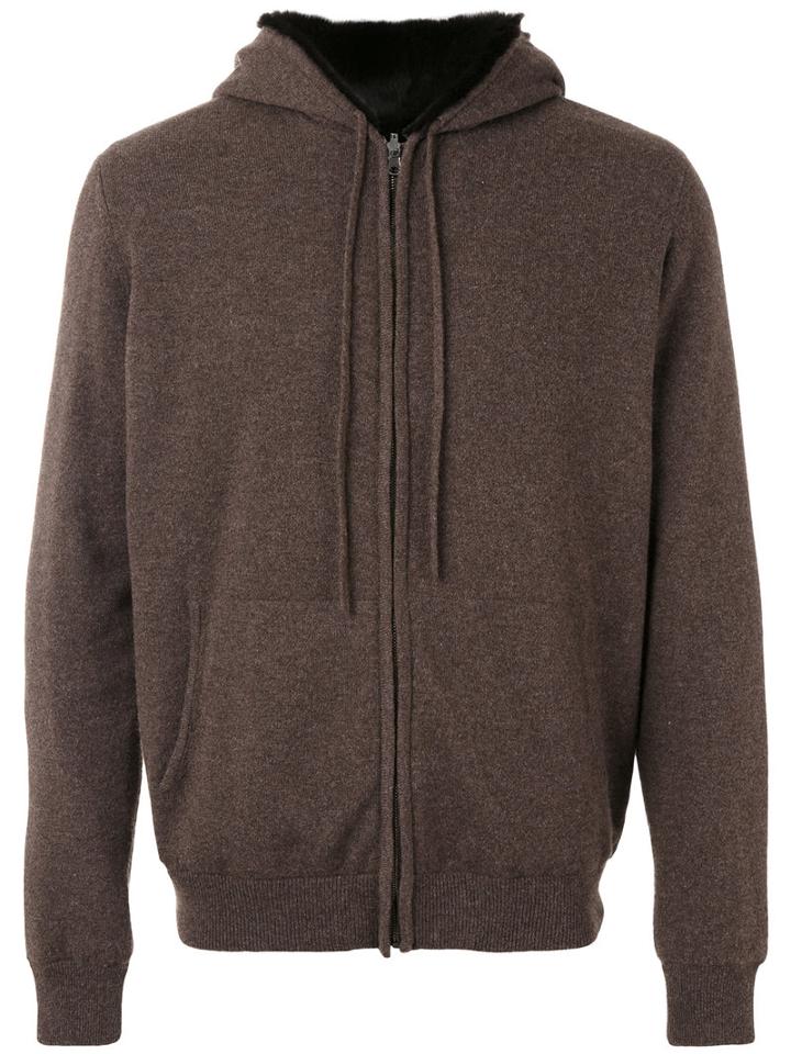 Liska - Fur Lined Hoodie - Unisex - Cashmere/weasel - M, Brown, Cashmere/weasel