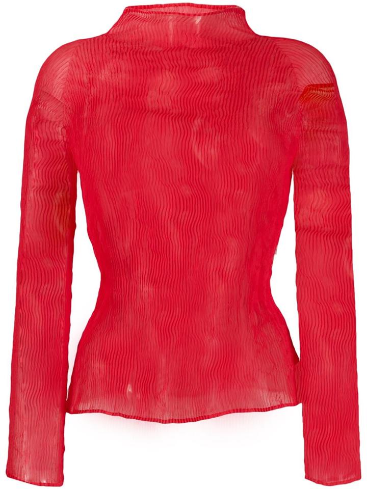 Issey Miyake Pleated Long-sleeve Top - Red