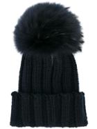 Inverni Fox Fur Pom Pom Beanie, Women's, Blue, Cashmere/racoon Fur