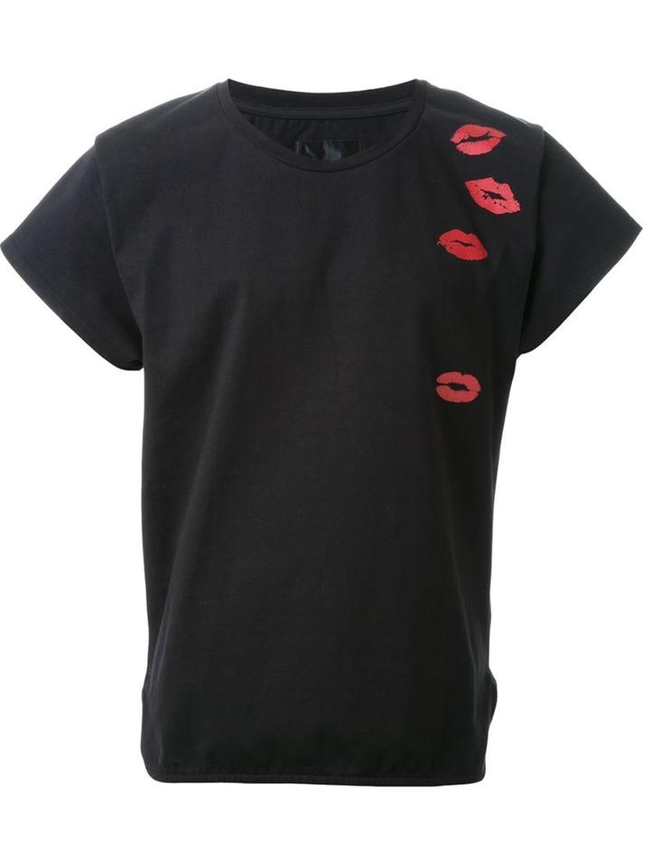 Dresscamp Lip Print T-shirt, Men's, Size: 44, Black, Cotton/polyurethane