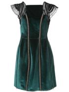 Self-portrait Velvet Frill Shoulder Mini Dress - Green