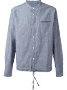 Ymc Drawstring Collarless Shirt, Men's, Size: Large, Blue, Cotton/kenaf