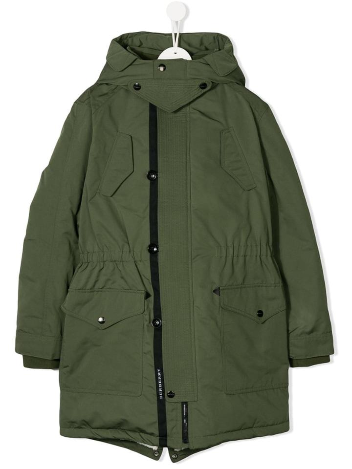 Burberry Kids Teen Detachable Hood Parka Coat - Green