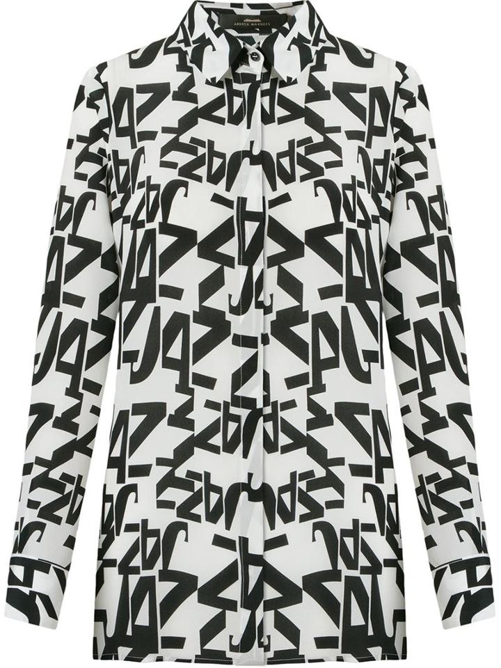 Andrea Marques Classic Collar Printed Shirt, Women's, Size: 42, White, Silk