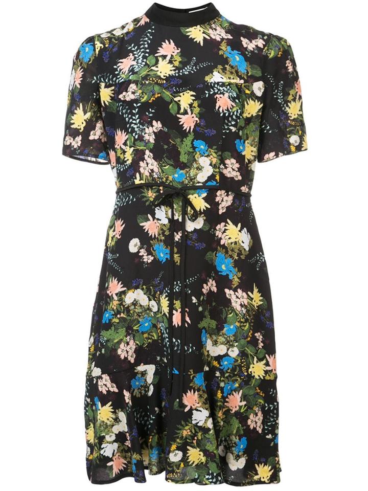 Erdem Anne Short Sleeve Dress W/ Hem Flounce & Tied Waist - Black