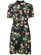 Erdem Anne Short Sleeve Dress W/ Hem Flounce & Tied Waist - Black