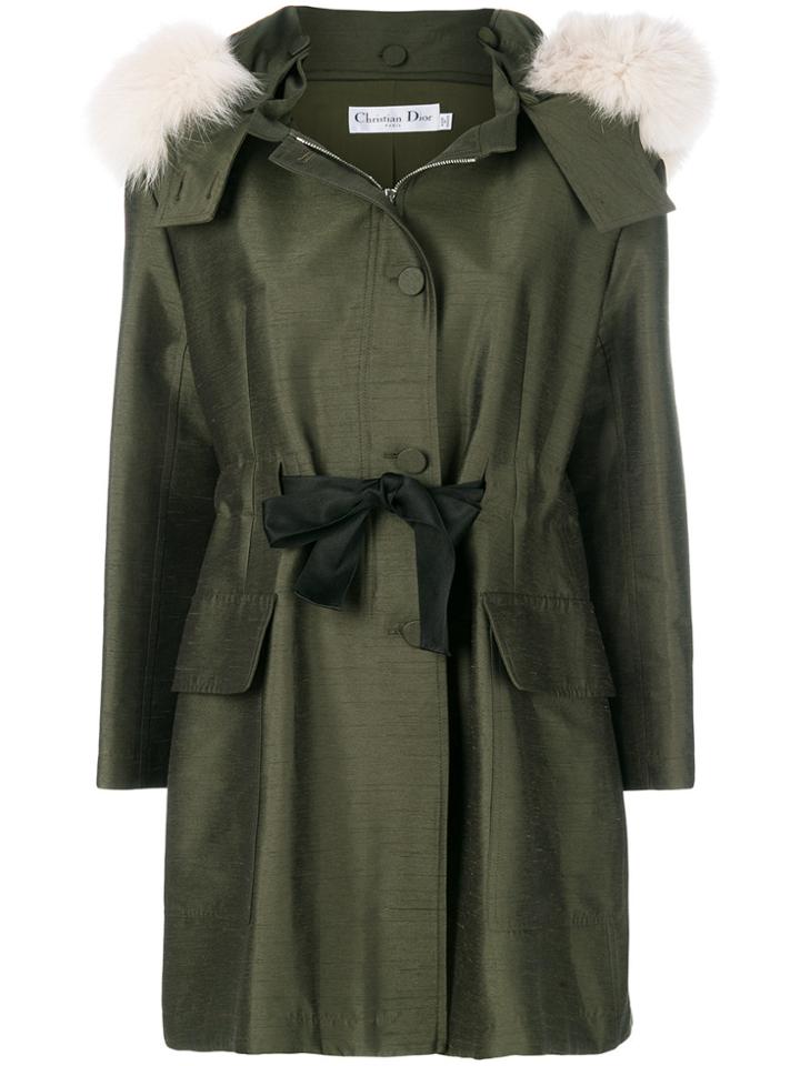 Christian Dior Vintage Drawstring Hooded Coat - Green