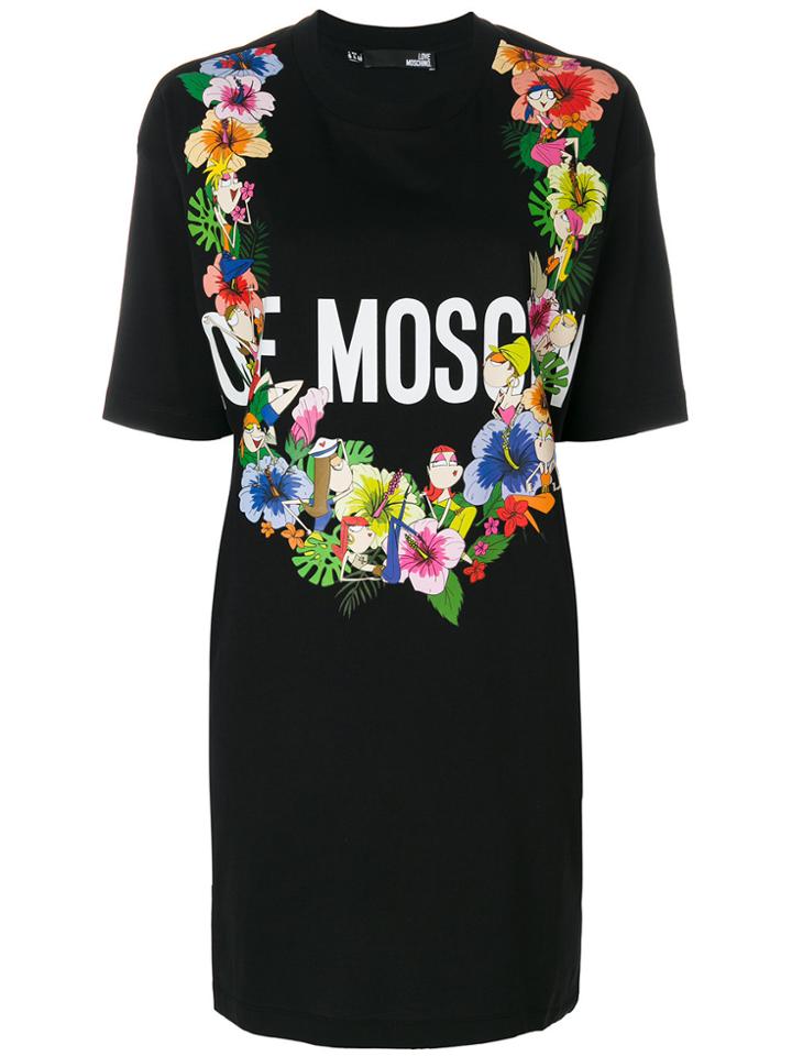 Love Moschino Floral Logo-patch T-shirt Dress - Black