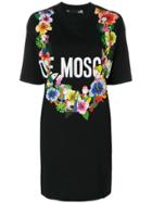 Love Moschino Floral Logo-patch T-shirt Dress - Black