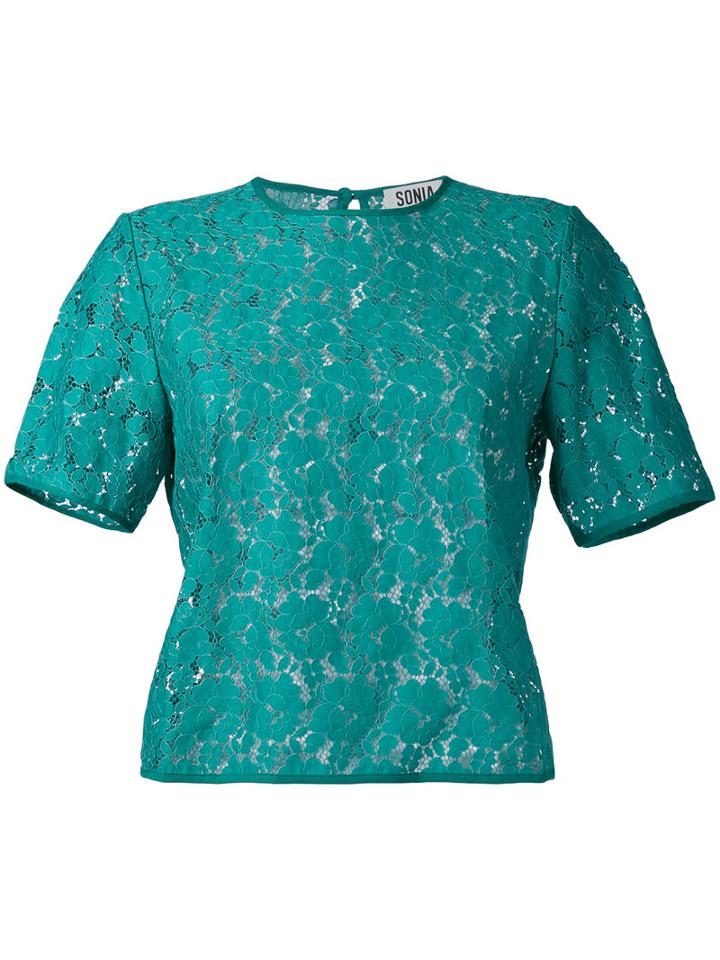 Sonia By Sonia Rykiel - Embroidered T-shirt - Women - Cotton/polyamide - 36, Green, Cotton/polyamide