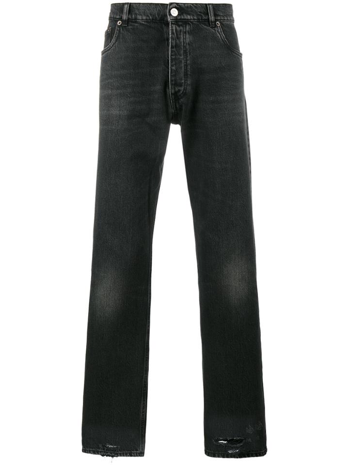 Balenciaga Bal Destroyed Hem 5 Pocket Jeans - Black