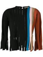 Marco De Vincenzo - Stripe Fringe Detail Sweater - Women - Polyester/viscose - 40, Women's, Black, Polyester/viscose