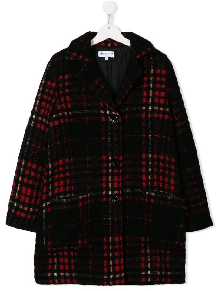 Simonetta Teen Check Coat - Black