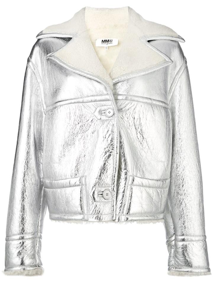 Mm6 Maison Margiela Metallic Shearling Jacket - Silver