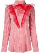 Alcoolique Ruffled Button Down Shirt, Women's, Size: 38, Red, Cotton/polyamide/spandex/elastane