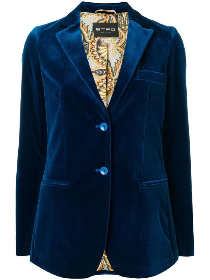 Etro Single-breasted Velvet Blazer - Blue