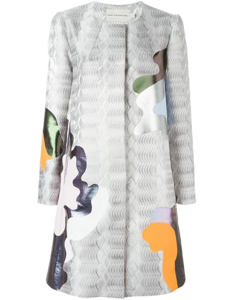 Mary Katrantzou Framis A-line Coat, Women's, Size: 12, Grey, Silk/polyurethane/polyester
