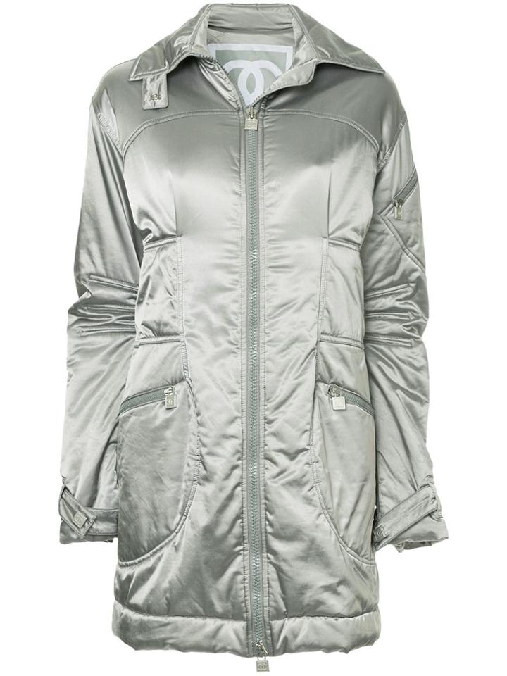 Chanel Vintage Metallic Padded Midi Coat - Grey