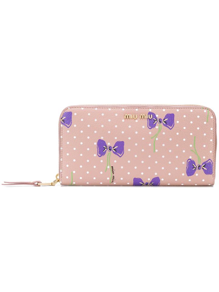 Miu Miu Bow Print Continental Wallet - Pink & Purple