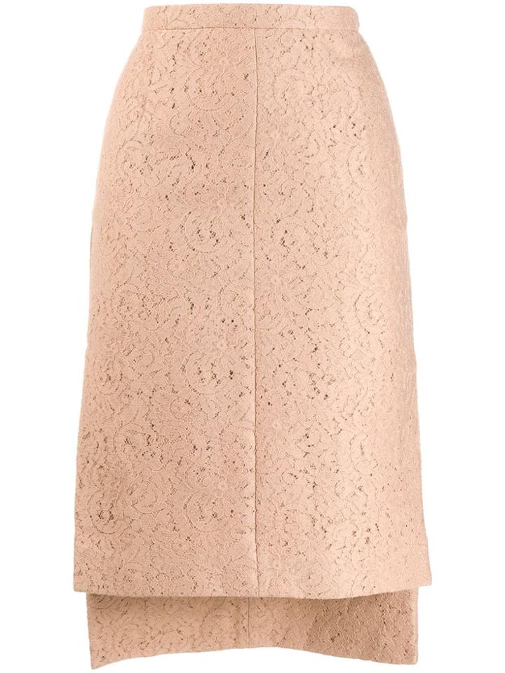 Nº21 Floral Lace Asymmetric Pencil Skirt - Neutrals