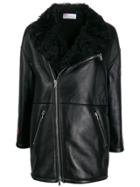 Red Valentino Floral Bird Motif Leather Jacket - Black