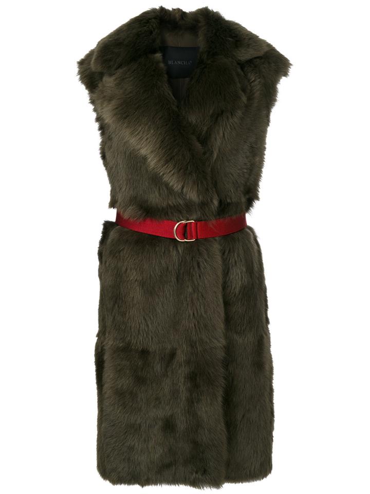 Blancha Sleeveless Long Fur Coat - Green
