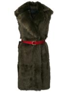 Blancha Sleeveless Long Fur Coat - Green