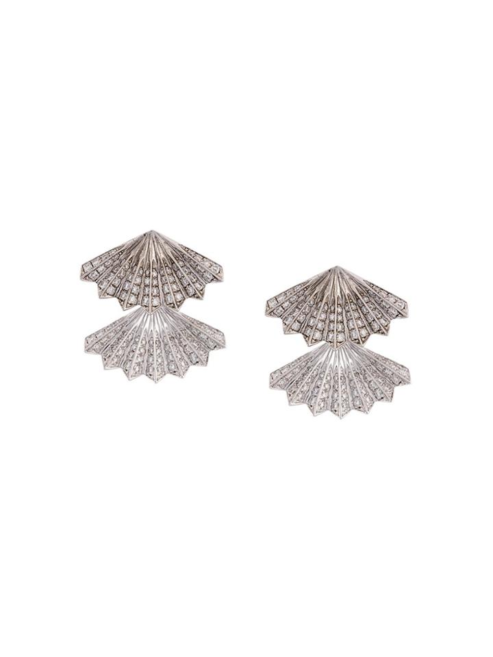 Anita Ko 18kt White Gold Double Dia Fan Diamond Earrings - Grey