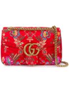 Gucci - Floral Jacquard Gg Marmont Shoulder Bag - Women - Silk/brass - One Size, Red, Silk/brass