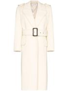 Saint Laurent Exaggerated Shoulder Belted Coat - White