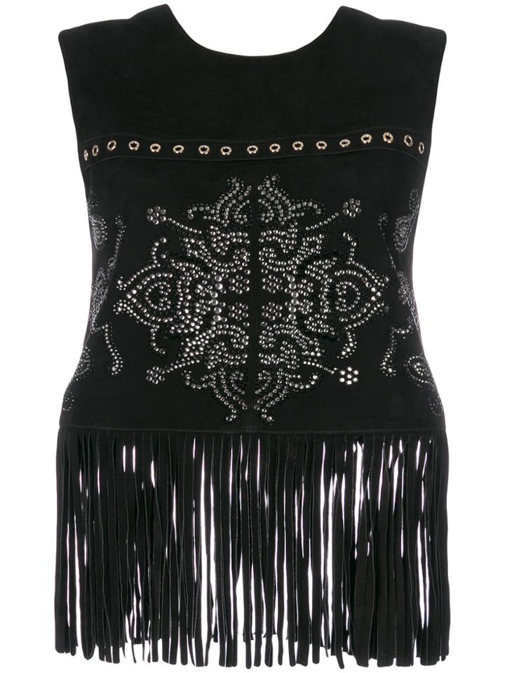 Twin-set Fringed Tank Top - Black