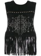 Twin-set Fringed Tank Top - Black