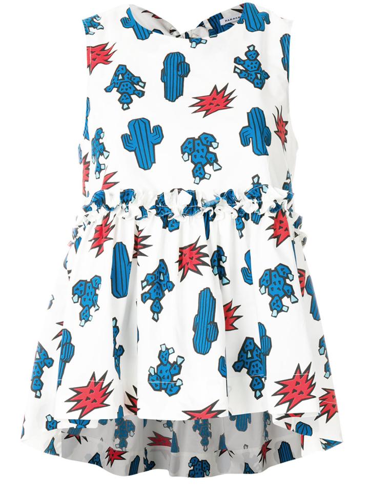 P.a.r.o.s.h. Cactus Print Tiered Sleeveless Top - White
