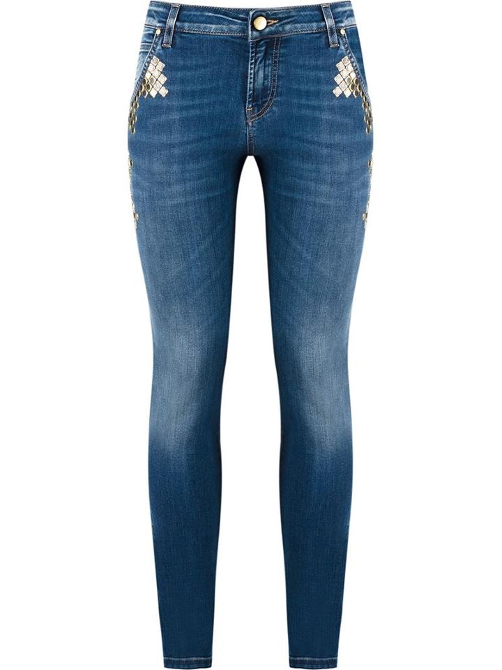 Versace Collection Studded Skinny Jeans, Women's, Size: 26, Blue, Cotton/polyester/spandex/elastane