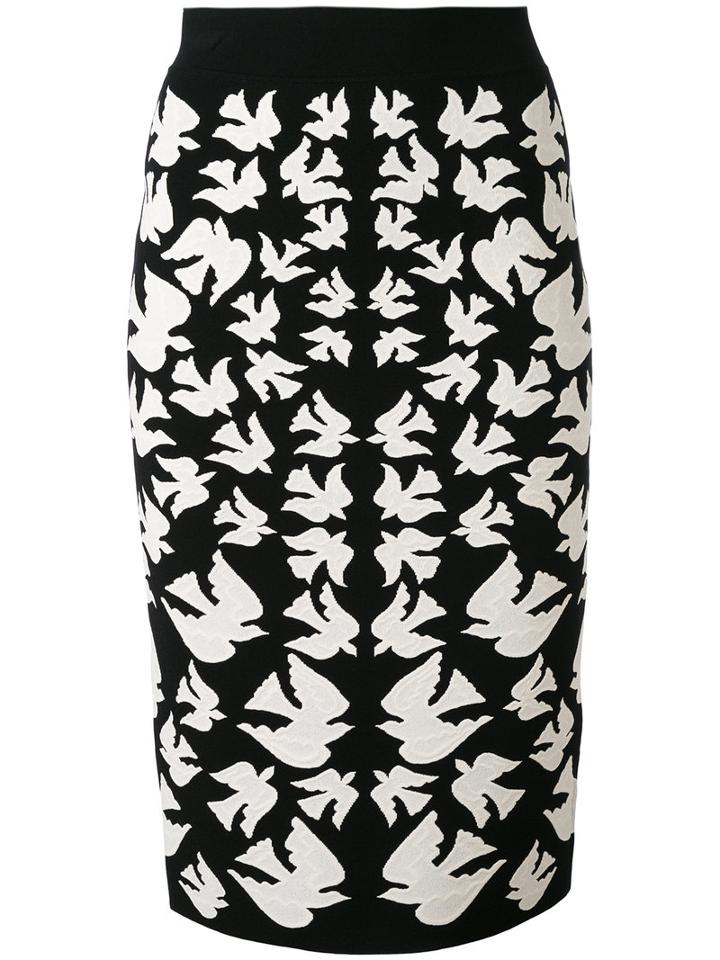 Alexander Mcqueen - Swallow Jacquard Pencil Skirt - Women - Polyamide/polyester/spandex/elastane/viscose - Xs, Black, Polyamide/polyester/spandex/elastane/viscose