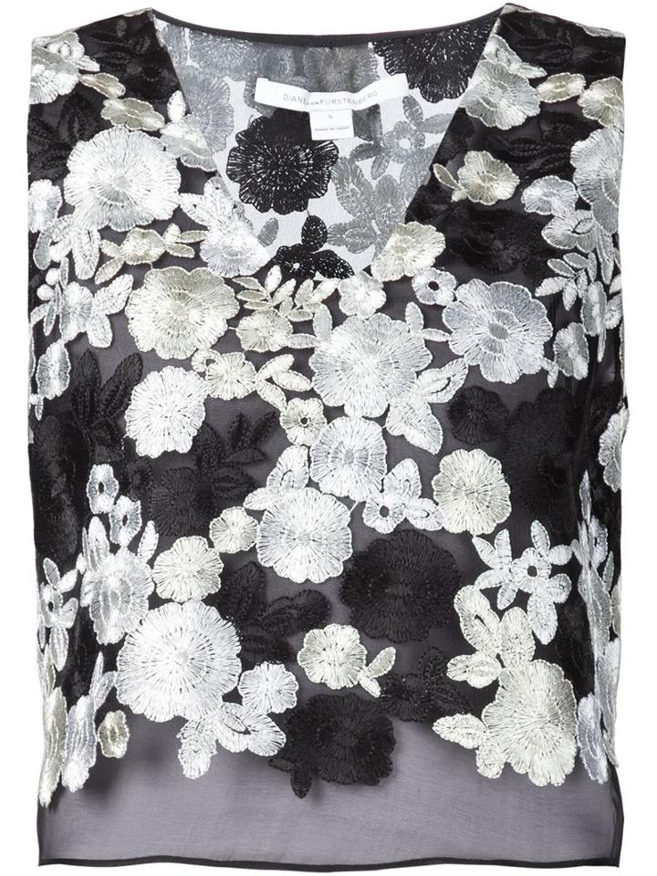 Diane Von Furstenberg Flower Embroidered Cropped Top