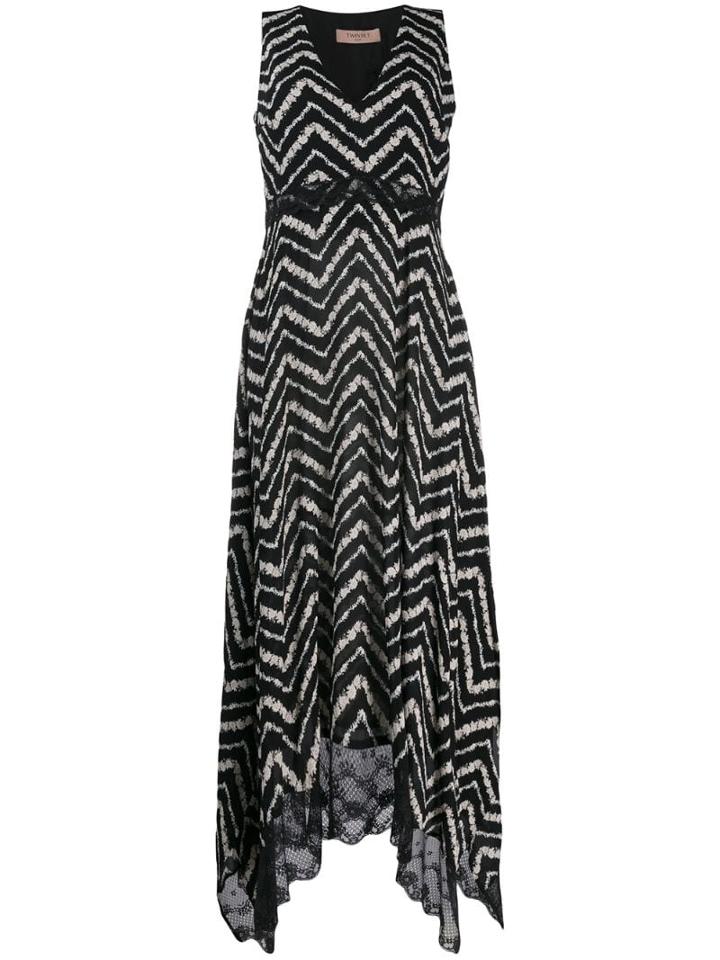Twin-set Chevron Print Maxi Dress - Black