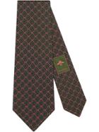 Gucci Gg And Rhombus Motif Silk Tie - Green