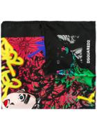 Dsquared2 Manga Print Scarf, Women's, Black, Silk