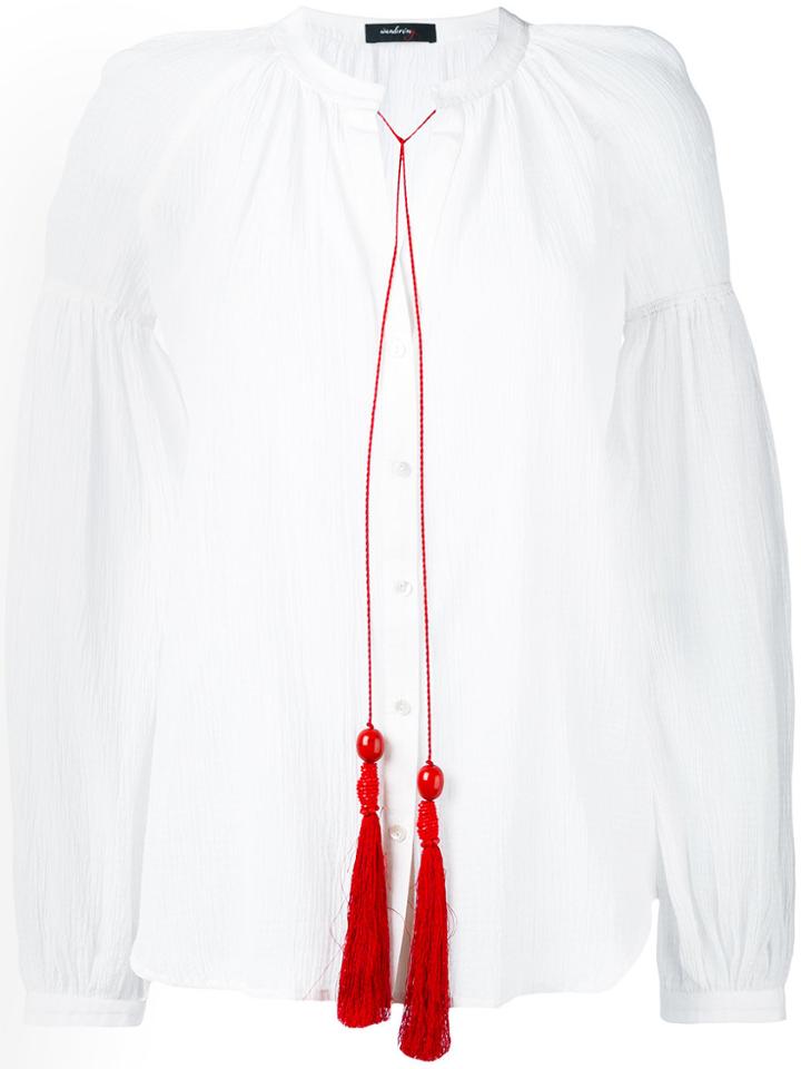 Wandering Contrast Fringed Blouse - White