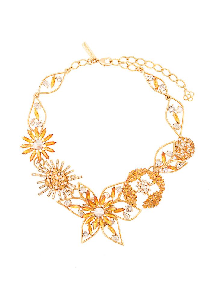 Oscar De La Renta Jeweled Flower Necklace - Yellow & Orange