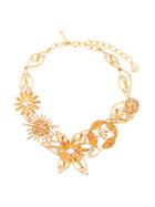 Oscar De La Renta Jeweled Flower Necklace - Yellow & Orange