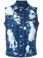Dsquared2 Bleached Splatter Denim Vest, Men's, Size: 48, Blue, Cotton/spandex/elastane/polyester