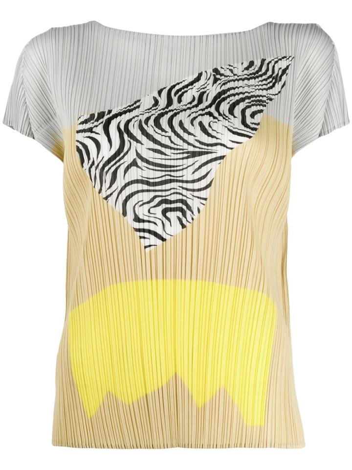 Pleats Please Issey Miyake Printed Pleated T-shirt - Yellow