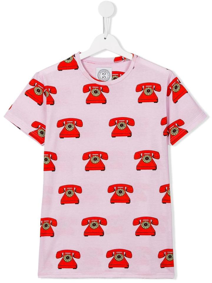 10x10 An Italian Theory Kids Telephone Print T-shirt, Girl's, Size: 14 Yrs, Pink/purple