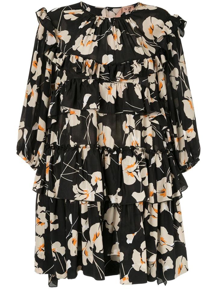 Nº21 Floral Ruffle Mini Dress - Black